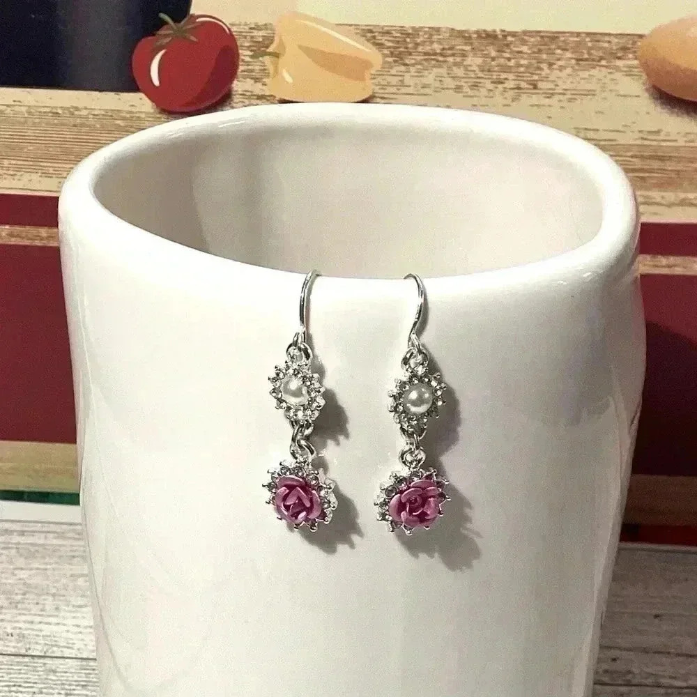 Avon Rose Pink Silver earrings - Picture 4 of 5